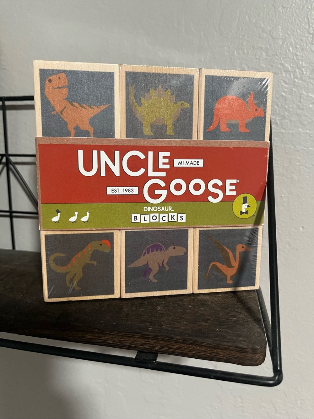 Uncle Goose Dinosaur Wooden Blocks - Colorful Dino 9-Piece Set NEW